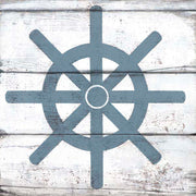 canvas print of ship's wheel with look of distressed wood boards