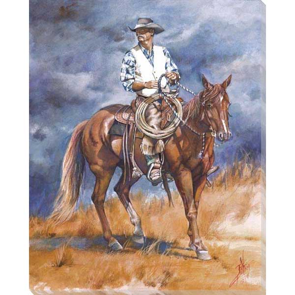 cowboy at rodeo on jumping canvas art print