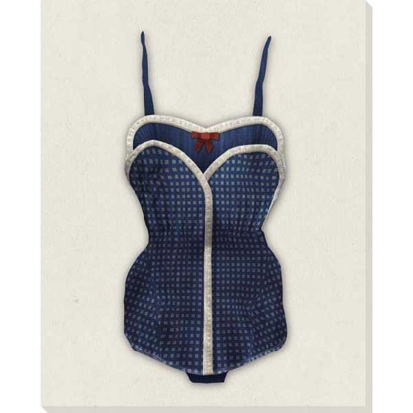 art print blue vintage swim suit