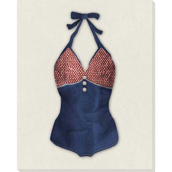 Vintage Bathing Suit | Blue | Red Dots | Beach | Portrait