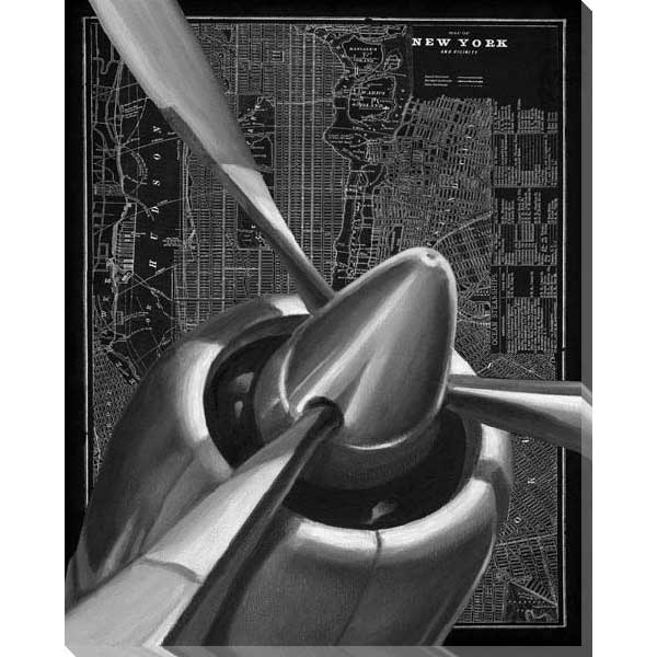 NYC map with vintage airplane overlaid