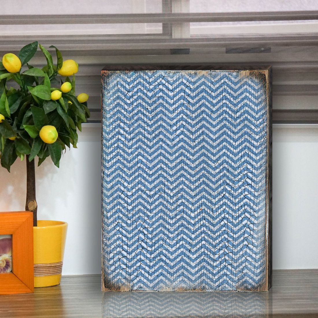 Design | Blue | Chevron Stripes | Rustic | Wood Block | Wall Art | Home Décor-2