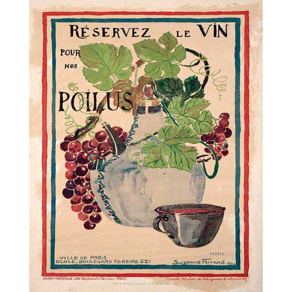 Poilus-Reservez le Vin | by Suzanne Ferand | European | Vintage Poster | Canvas Print