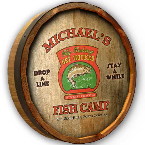 Fly Fishing | Quarter Barrel Sign | Fish Camp | Customize Text