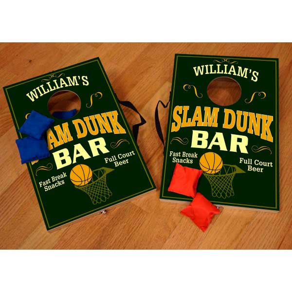 basketball themed corn hole game