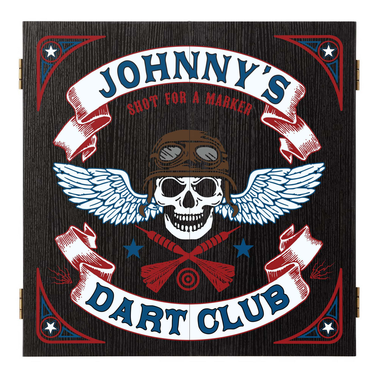 skull biker customizable dartboard cabinet