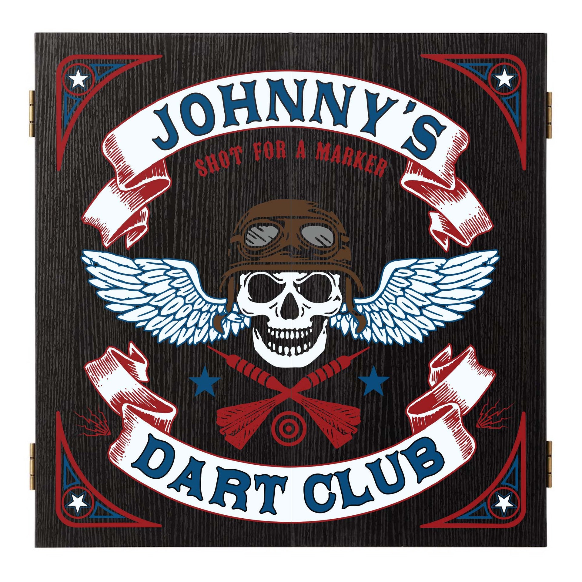 skull biker customizable dartboard cabinet