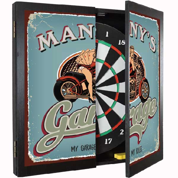 custom garage dartboard cabinet