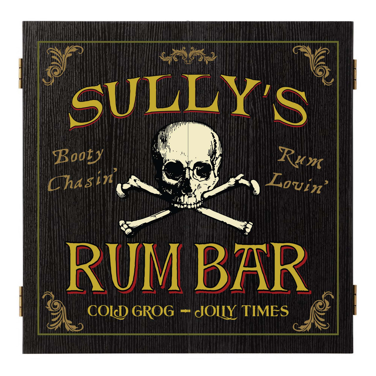 skull and cross bones dartboard cabinet