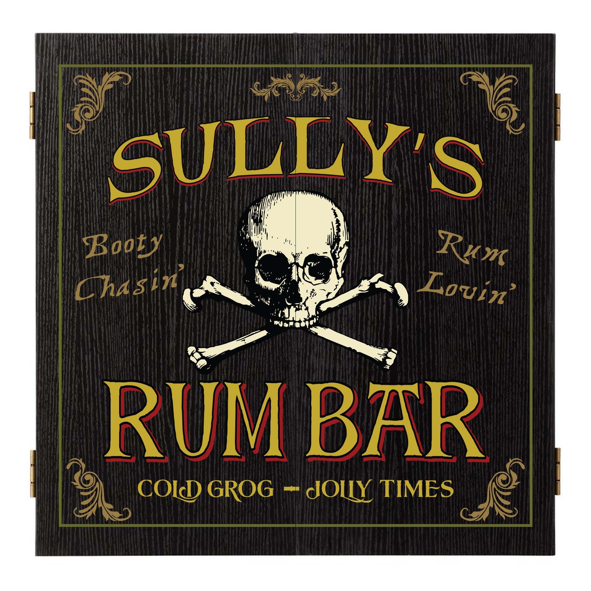 skull and cross bones dartboard cabinet