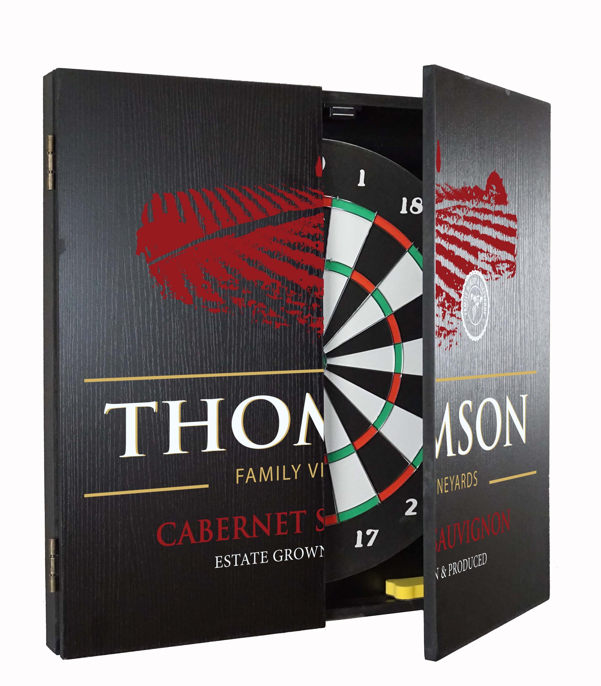 own a customizable vineyard themed dartboard cabinet and board