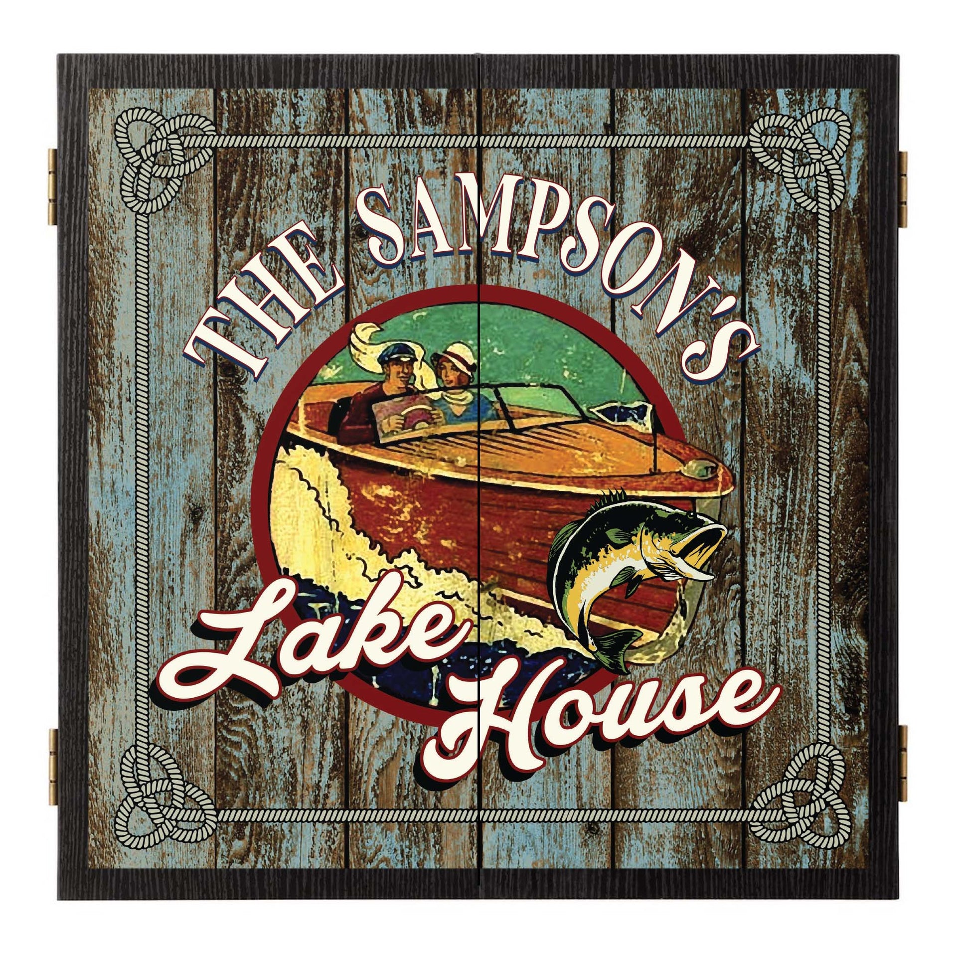 boating and fishing at the lake with dartboard