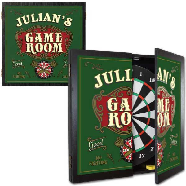 game room dartboard cabinet