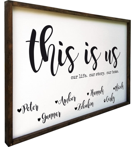 Family Names | This Is Us | Wood Sign | Our Story | Framed | 24" x 36"
