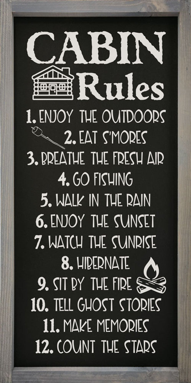 Cabin Rules | Go Fishing | Outdoors | Wood Sign | Framed | 24" x 12"