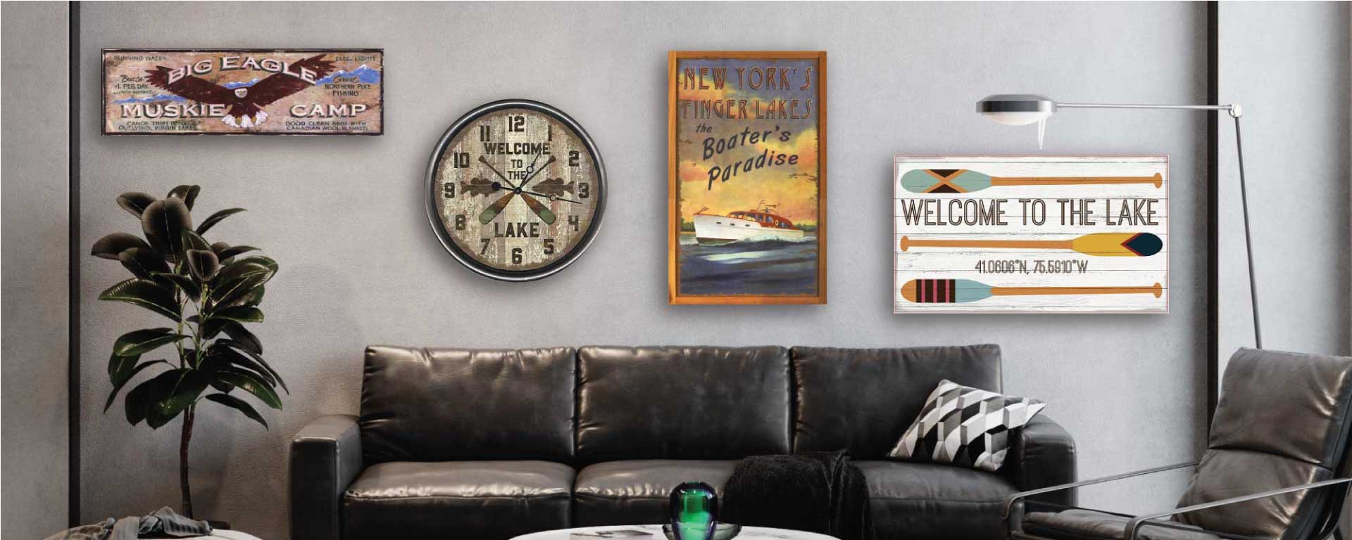Lake house decorations; wall art for lake and mountain cabins