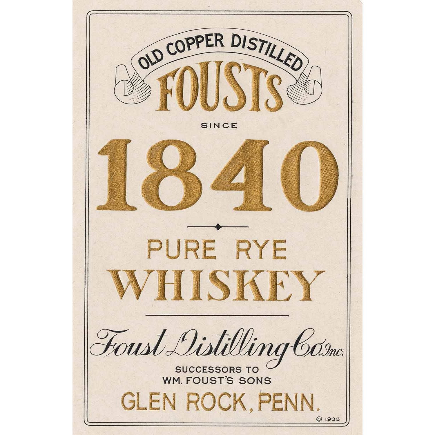 fousts rye whiskey classic 1933 poster