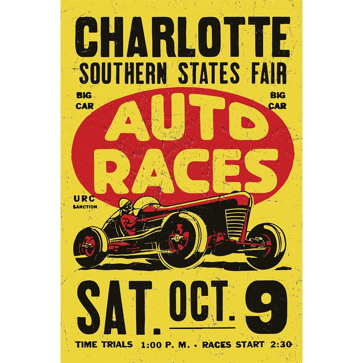 1940s "poster" on wood for Southern States Fair Auto Races in Charlotte