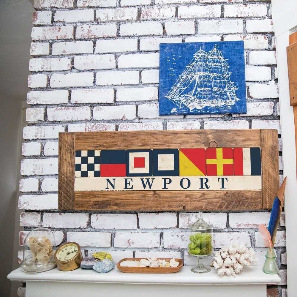 Nautical Flags | Personalized Wall Art | Wood Blocks Sign | Boat Name | Location