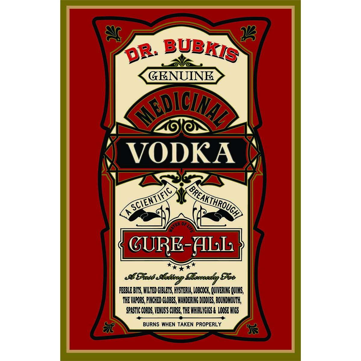 wood sign for "medicinal" Vodka