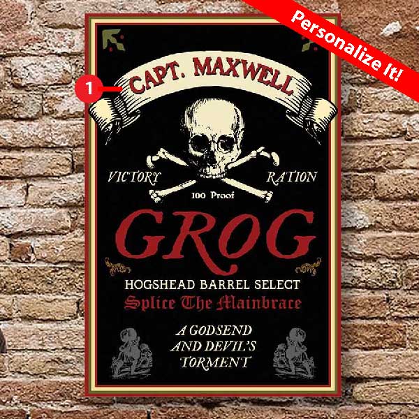 pirate themed wood sign for Grog