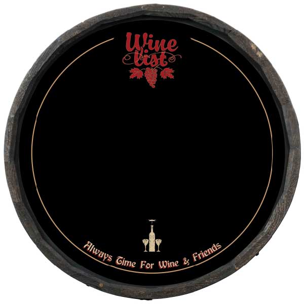 chalkboard barrel sign for a wine list