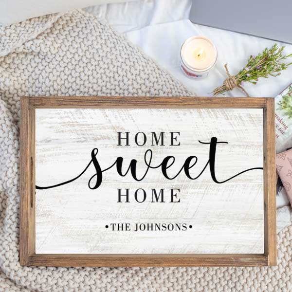 farmhouse serving tray personalized with name