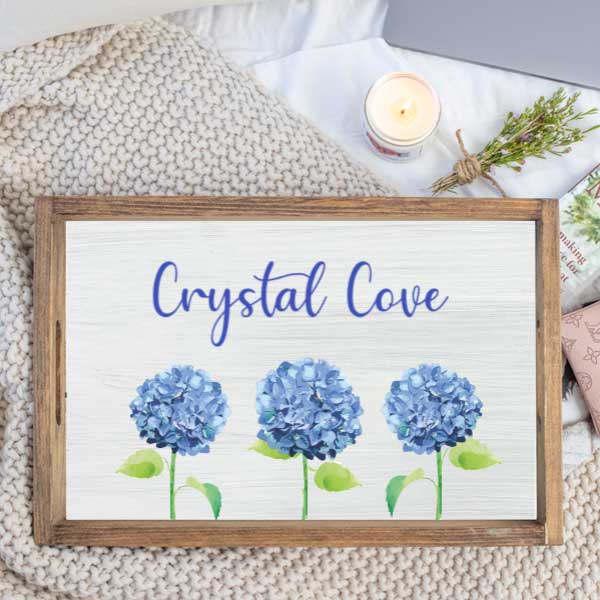 Hydrangea serving tray personalized text