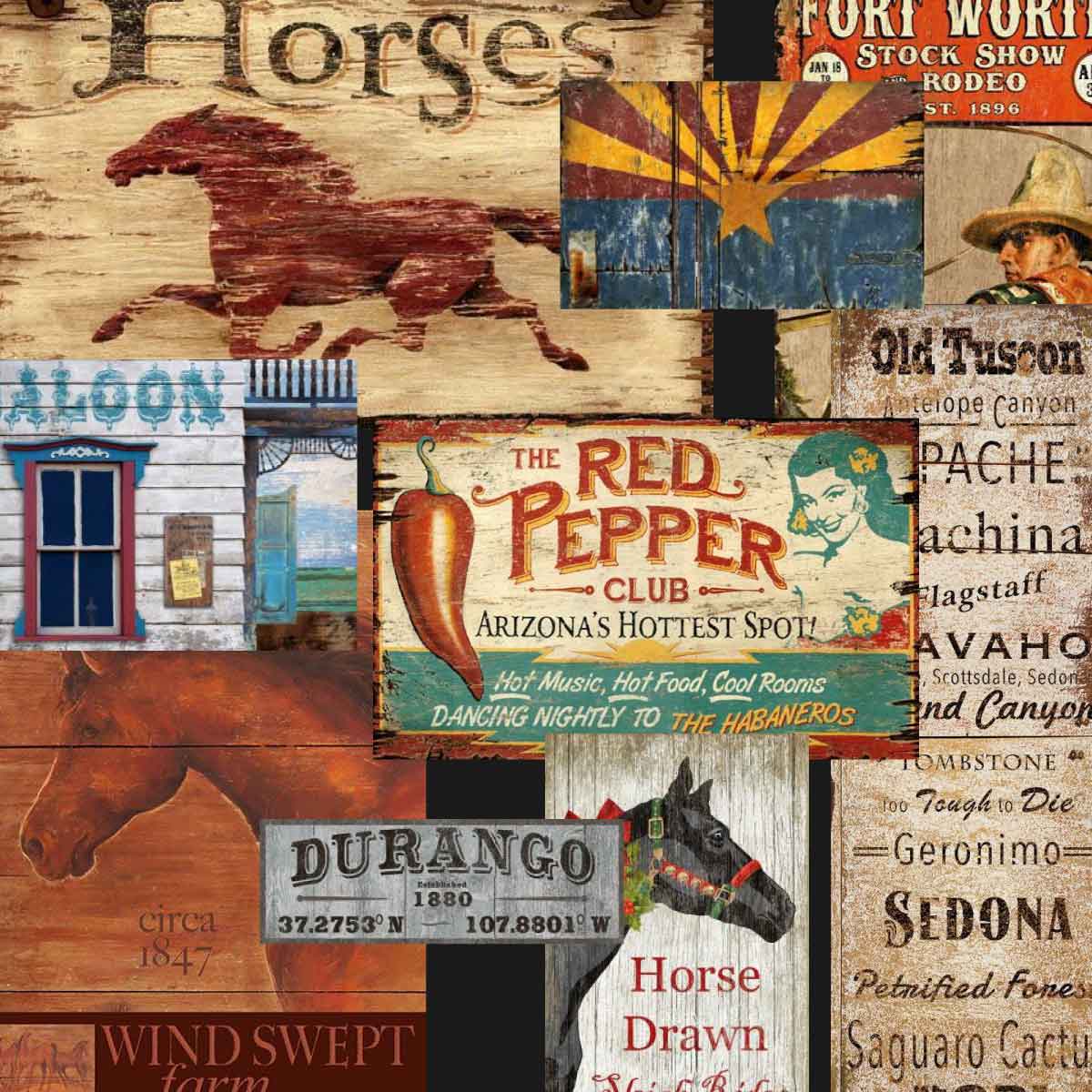 Western themed vintage wall art. Wood Signs. Retro.