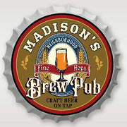 Personalized metal bottle cap sign for Brew Pub