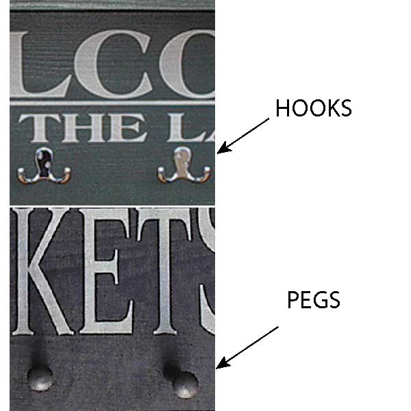 available with hooks or pegs
