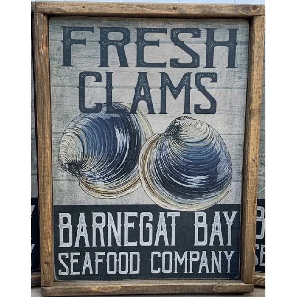 Seafood Company | Fresh Clams | Wood Sign | Barnegat Bay | Rustic Frame