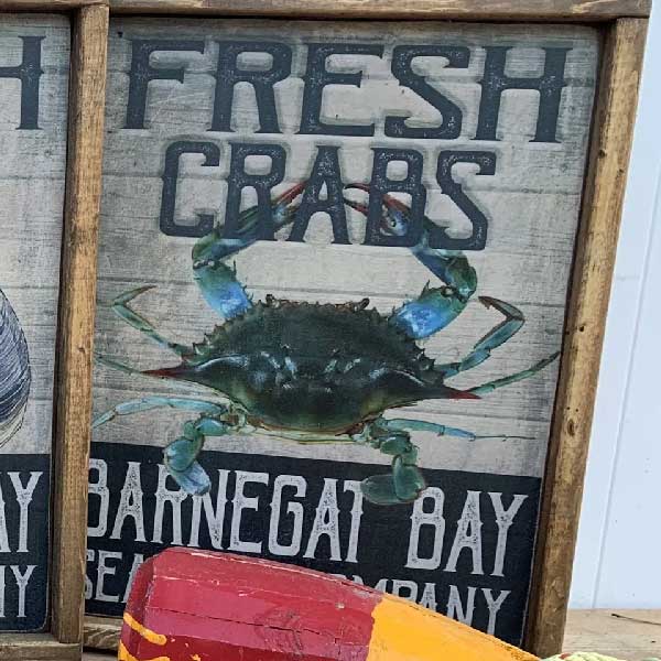 Seafood Company Fresh Crabs Wood Sign Barnegat Bay Rustic Fram