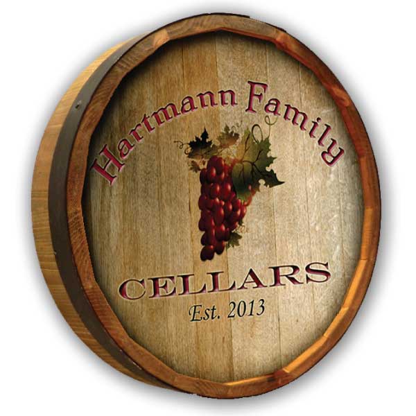 Cellars Barrel Wall Art | Wine | Red Grapes | Customize with Family Name