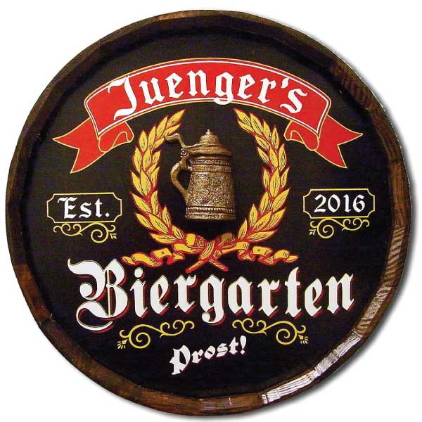 Beirgarten Wall Art | Barrel-end Sign | Beer Garden | Personalize It!