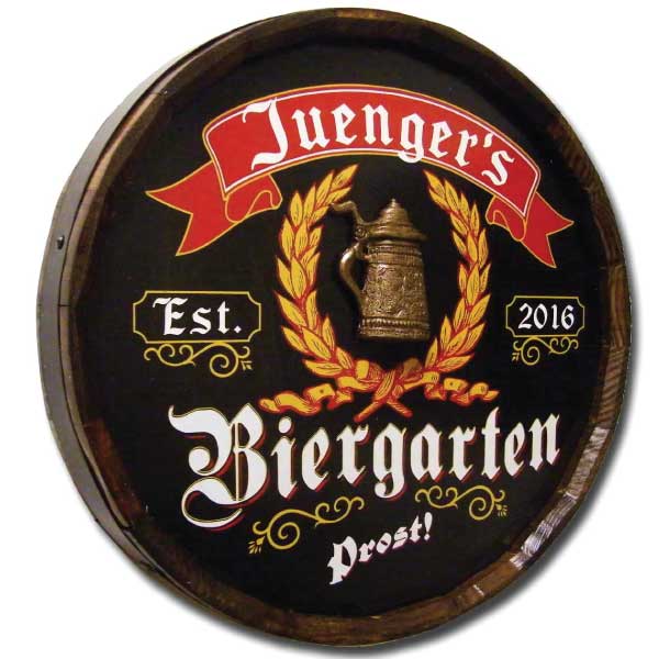 Beirgarten Wall Art | Barrel-end Sign | Beer Garden | Personalize It!
