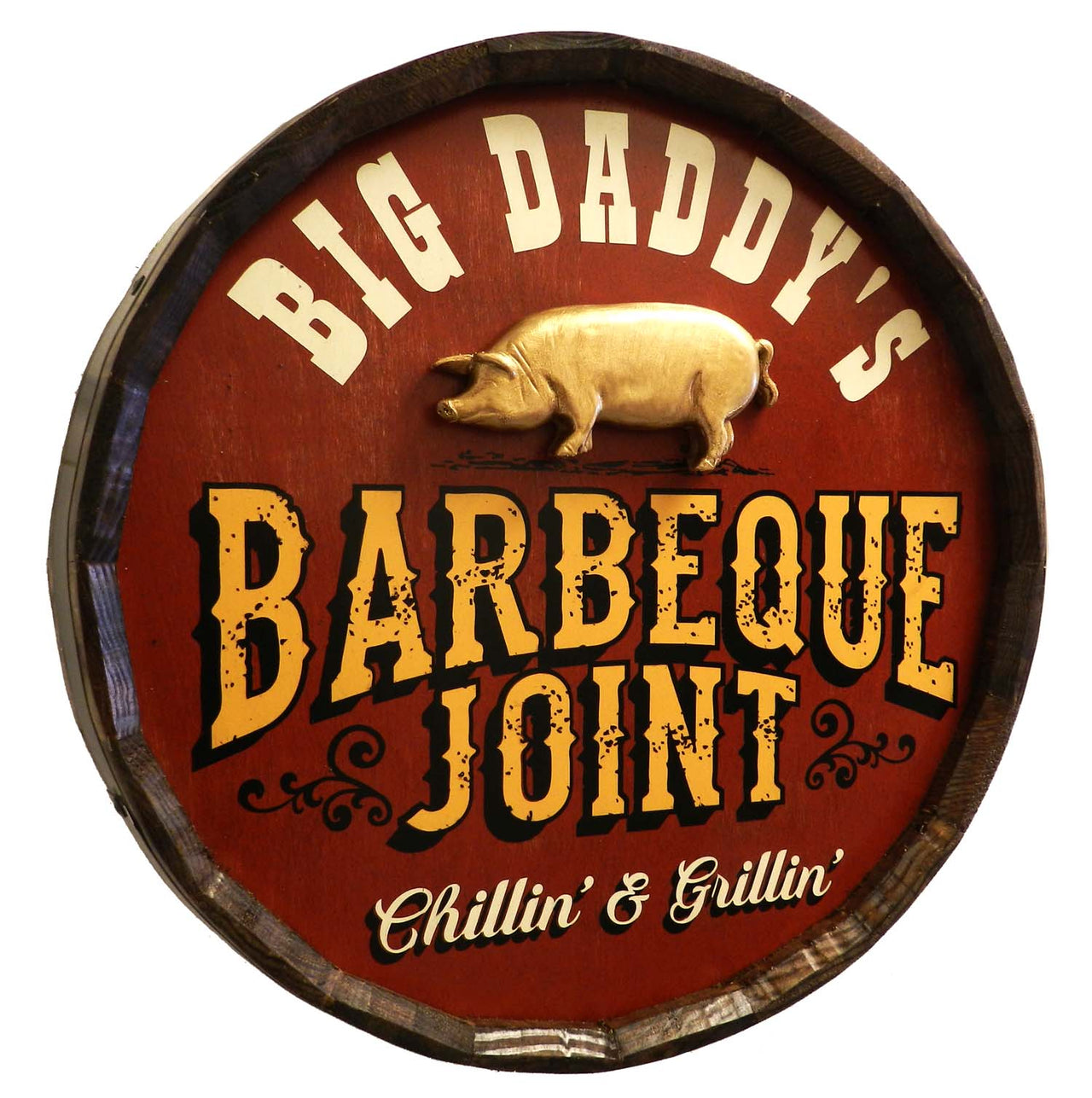 BBQ Joint | Barrel Sign | Pig in 3D Relief | Personalize It!