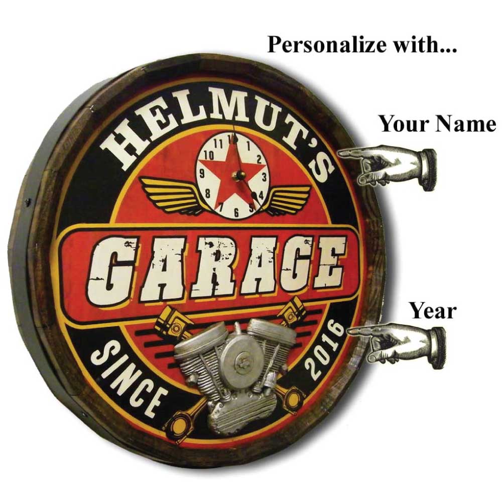 Custom "Garage" Art | Quarter Barrel Sign | Clock | Personalize the Name!