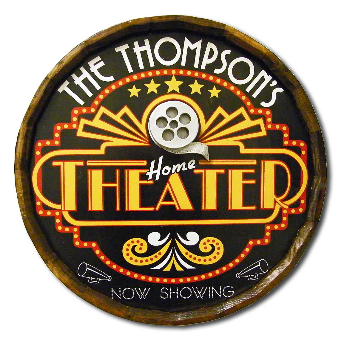 Custom Home Theater | Quarter Barrel Sign | Personalize the Name