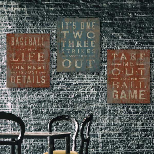 Baseball Quote | Three Strikes You're Out | Stretched Canvas Print | Vintage-Style