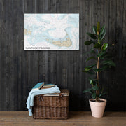 Wall art of Nantucket Sound hanging on dark wood wall