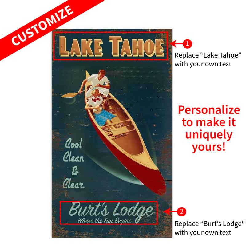 How to customize. Lake Tahoe Canoe with couple on lake.