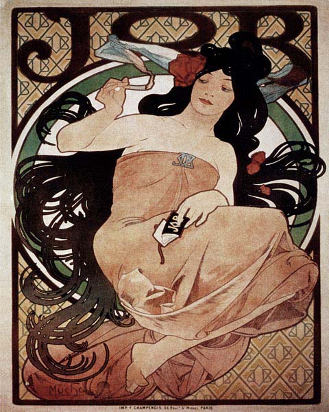 alphonse mucha job cigarette poster Paper Advertising by 1896 Tapestry Vintage Advertisement | Job Cigarette