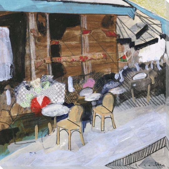 Blue Café | Right | European | Square | Canvas Print