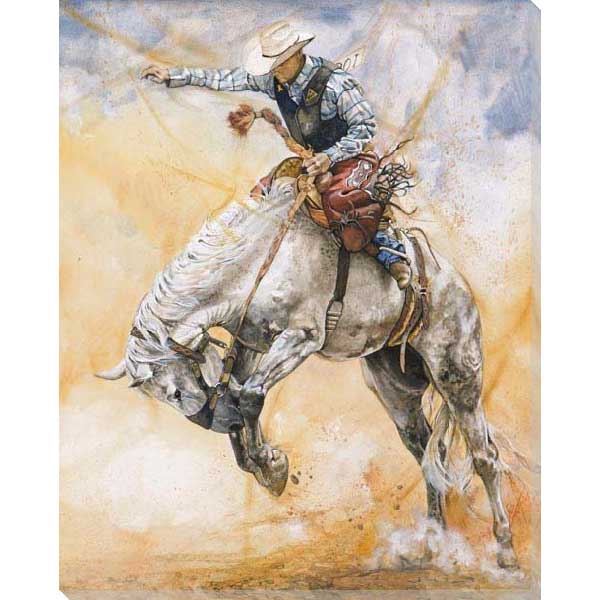 cowboy at rodeo on jumping canvas art print
