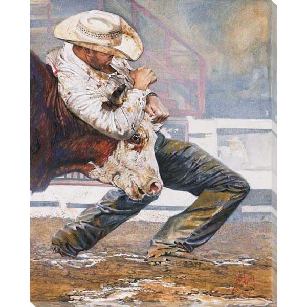 cowboy and steer at rodeo art print