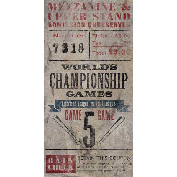 Vintage Ticket | Baseball | World Championship | Game 5 | Canvas Print | Wall Art