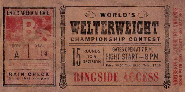 Vintage Ticket | Boxing | Welterweight Championship | Canvas Print | Wall Art
