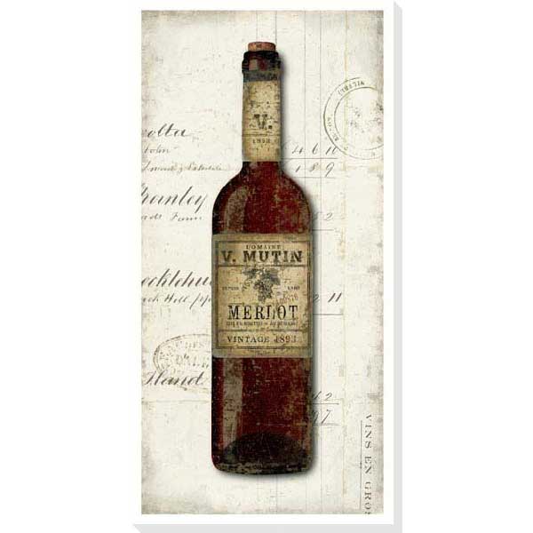 canvas print of old merlot wine bottle