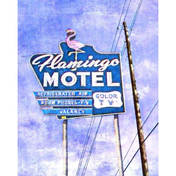Highway | Retro | Motel | Flamingo | Portrait | Canvas Print | Wall Art
